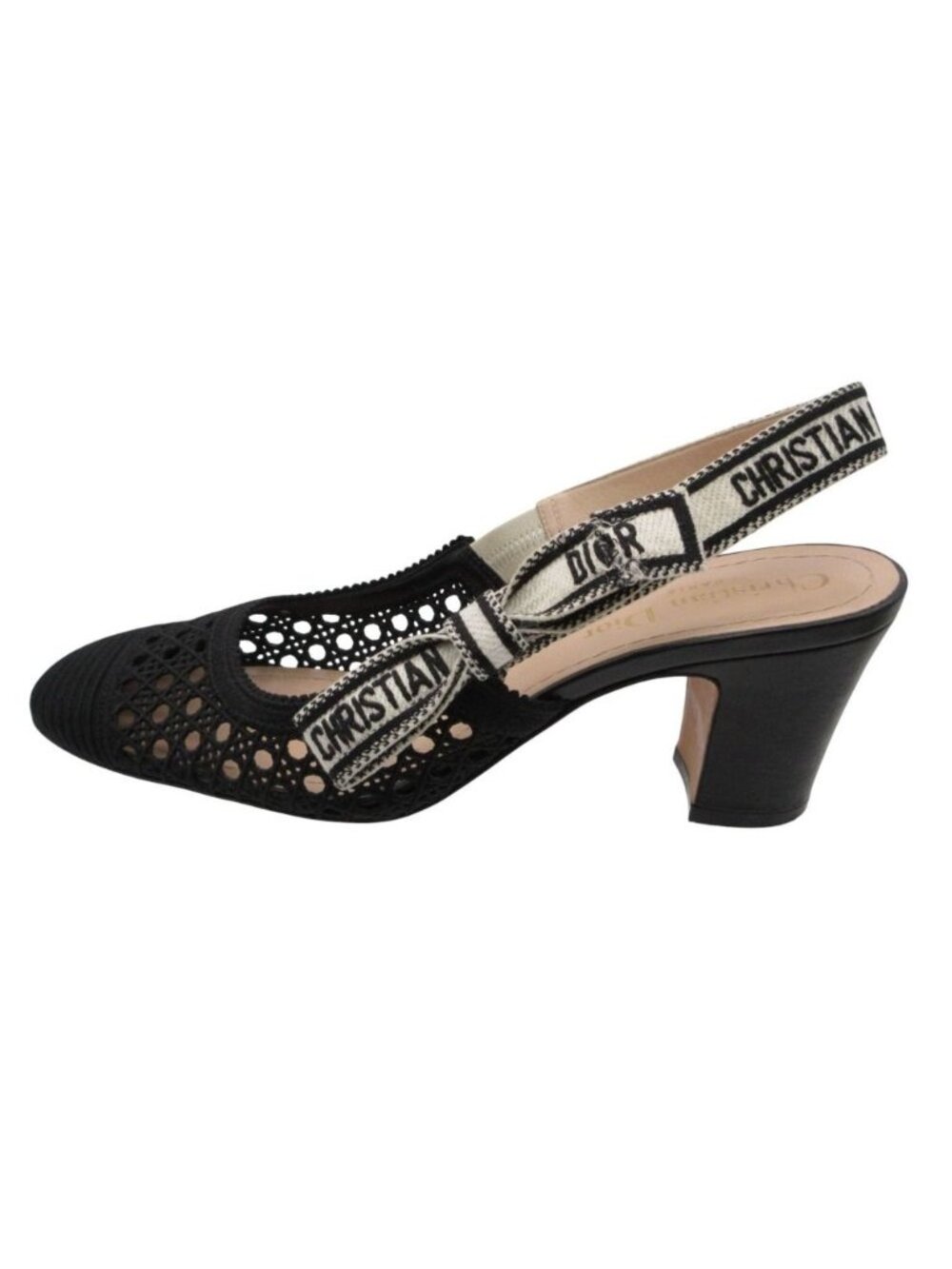 Dior Pumps Slingback Cannage Mesh Logo Ribbon & Moi Shoes Black